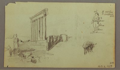 Rysunek, Świątynia Jowisza o wschodzie słońca, Baalbek, 7 maja 1868 r. autorstwa Frederic Edwin Church