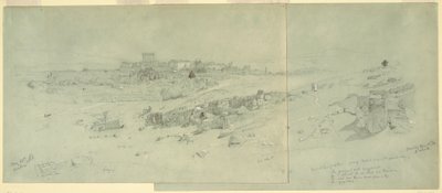 Rysunek, Świątynie o poranku, Baalbek, 12 maja 1868 r. autorstwa Frederic Edwin Church