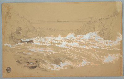 Rysunek, Wąwóz, Niagara, Patrząc w stronę mostu wiszącego autorstwa Frederic Edwin Church