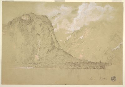 Rysunek, jezioro Königssee i wodospad Schrainbach, lipiec 1868 r. autorstwa Frederic Edwin Church