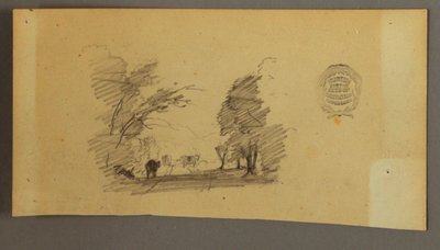 Rysunek Trzy krowy na drodze w lesie, ok. 1845 r. autorstwa Frederic Edwin Church