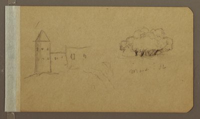 Rysunek, wieża, drzewa, marzec 1862 r. autorstwa Frederic Edwin Church