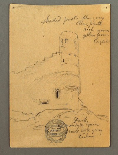 Rysunek, Wieża zamku, Sion, prawdopodobnie 1868 r. autorstwa Frederic Edwin Church