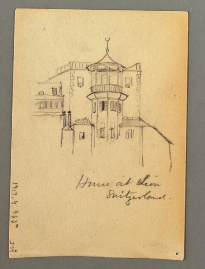 Rysunek, Wieża zamku, Sion, prawdopodobnie 1868 r. autorstwa Frederic Edwin Church