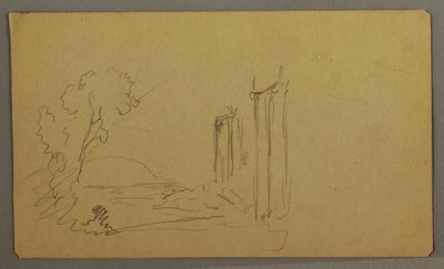 Rysunek, Drzewa, klasyczne kolumny, prawdopodobnie 1865-66 autorstwa Frederic Edwin Church