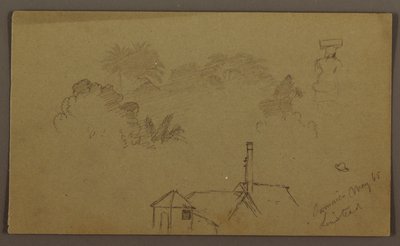 Rysunek, drzewa, postać, dom Linstead, maj 1865 r. autorstwa Frederic Edwin Church