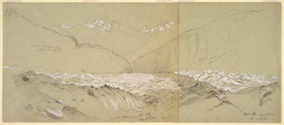 Rysunek, Górny lodowiec Aletsch z Wielkim Fusshornem, 1868 r. autorstwa Frederic Edwin Church