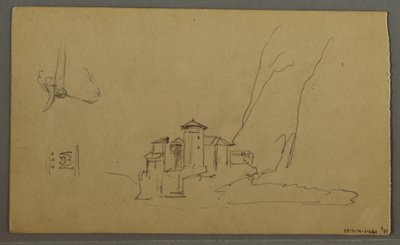 Rysunek, dolina, kościół, St. Gilgen Austria, prawdopodobnie 1868 r. autorstwa Frederic Edwin Church