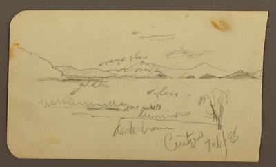 Rysunek, widok w pobliżu brzegu jeziora, Cuitzeo; Verso: widok w pobliżu brzegu jeziora, Cuitzeo, luty 1885 r. autorstwa Frederic Edwin Church