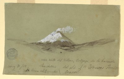 Rysunek, widok na Cotapaxi z hacjendy San Antonio, Ekwador, 30 sierpnia 1853 r. autorstwa Frederic Edwin Church