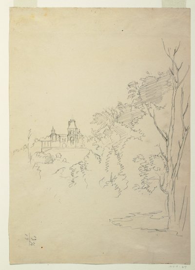Rysunek, Widok na Olanę, dom artysty, Hudson, Nowy Jork, ok. 1872 r. autorstwa Frederic Edwin Church
