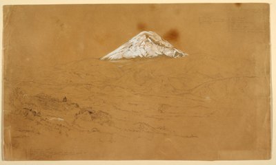 Rysunek, widok ośnieżonej góry Chimborazo narysowany w pobliżu Guanojo i Guaranda, Ekwador, 12 czerwca 1857 r. autorstwa Frederic Edwin Church