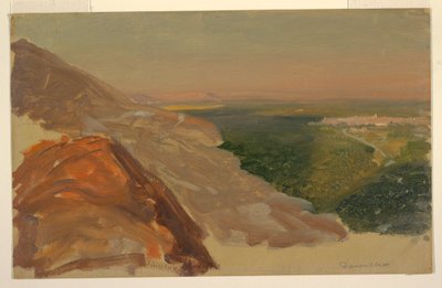 Rysunek, Widok równiny z Damaszkiem, Syria, z gór, maj 1868 r. autorstwa Frederic Edwin Church