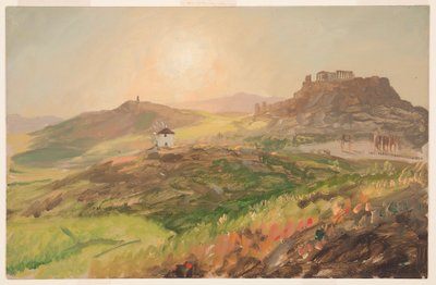 Rysunek, widok na Akropol, Ateny, kwiecień 1869 r. autorstwa Frederic Edwin Church