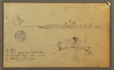 Rysunek, Widoki wschodniego brzegu rzeki Guayas, naprzeciwko Guayaquil, Ekwador, maj 1857 r. autorstwa Frederic Edwin Church