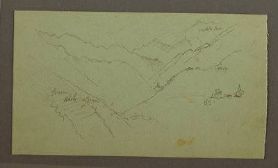 Rysunek, wioska i stroma dolina górska (Alpy), 1868-69 autorstwa Frederic Edwin Church