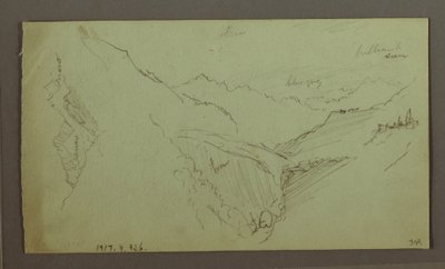 Rysunek, wioska i stroma dolina górska (Alpy), 1868-69 autorstwa Frederic Edwin Church