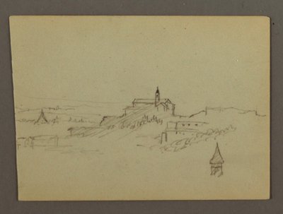 Rysunek, Wioska na wzgórzu, prawdopodobnie 1868-69 autorstwa Frederic Edwin Church