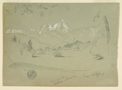 Rysunek Watzmanna z terenu zamku w Aigen koło Salzburga, czerwiec-lipiec 1868 r. autorstwa Frederic Edwin Church