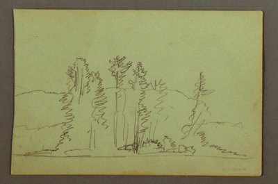 Rysunek, zalesiony brzeg jeziora, prawdopodobnie 1856 r. autorstwa Frederic Edwin Church