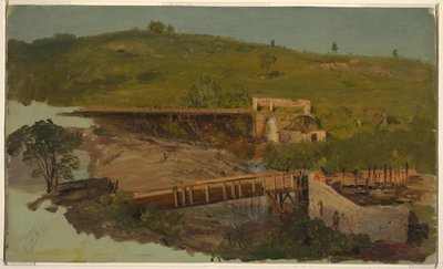 Wzgórze z wiaduktami i zrujnowanymi młynami, niedaleko Catskill, Nowy Jork autorstwa Frederic Edwin Church