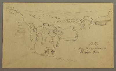 Naszkicować. Widok na Khirbet en Wasara „Petra / od strony drogi do / El Deir” autorstwa Frederic Edwin Church