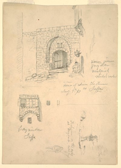 Szkice Domu Semona Garbarza, Jaffa, Palestyna [Tel-Awiw, Izrael] i Rybacy na skałach w Bejrucie, Syria [Bejrut, Liban] autorstwa Frederic Edwin Church