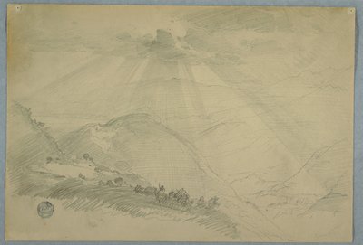 Słońce przebijające się przez chmury nad górską doliną, Jamajka autorstwa Frederic Edwin Church