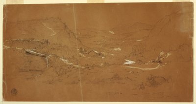 Dolina z mostem i domami, niedaleko Guaranda, Ekwador autorstwa Frederic Edwin Church