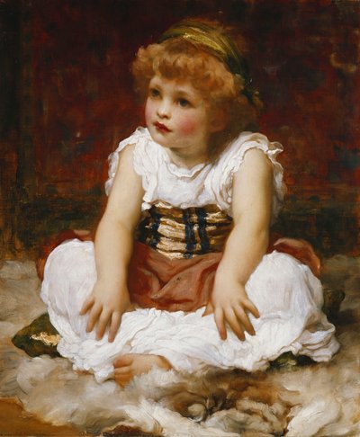 Portret dziewczyny siedzącej na dywanie, autorstwa Frederic Leighton