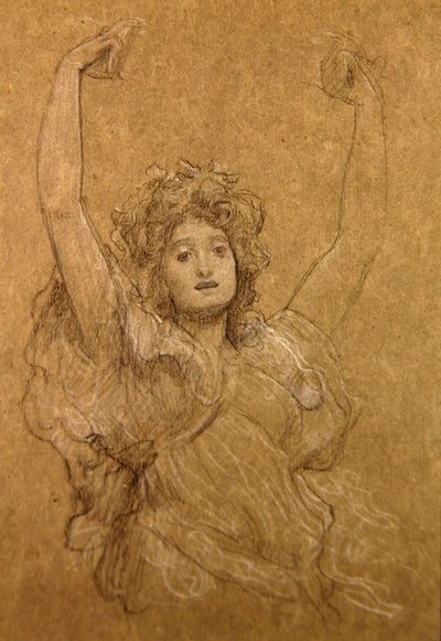 Studium tańczącej dziewczyny (czarno-biała kreda na papierze) autorstwa Frederic Leighton