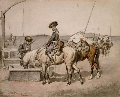 An Amoor Cossack (Cossack of the Amoors) 1892-94 (toaleta i pióro i atrament na papierze) autorstwa Frederic Remington