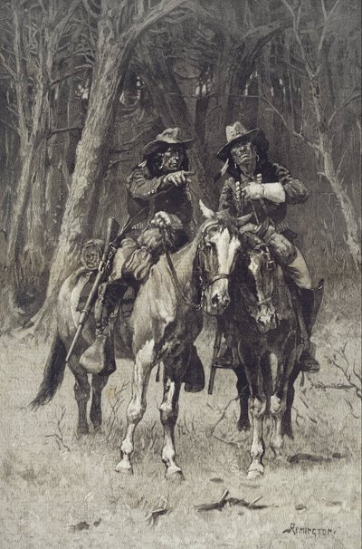 Skauci czejeńscy patrolujący Big Timber of the North Canadian, Oklahoma autorstwa Frederic Remington