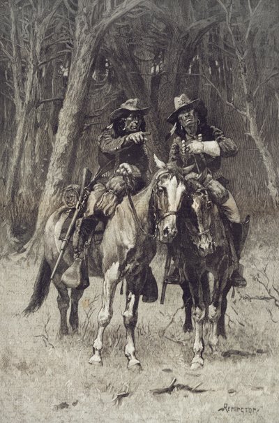 Cheyenne Scouts patrolujący wielkie drewno północnej Kanady, Oklahoma, 6 kwietnia autorstwa Frederic Remington