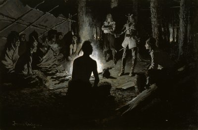 Rada francuskich odkrywców z Indianami autorstwa Frederic Remington