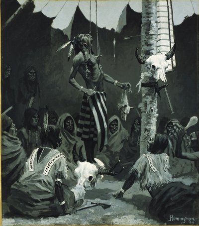 Ceremonia inicjacji Mandana autorstwa Frederic Remington