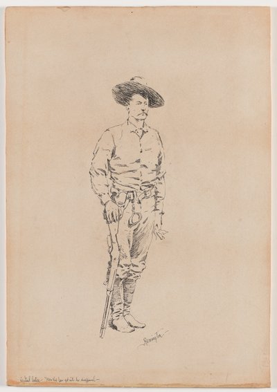 Szkic teksańskiego strażnika do „Jak prawo” Dostałem się do Chaparral" autorstwa Frederic Remington