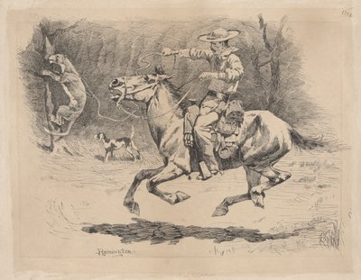 Popędzanie konia w pościgu autorstwa Frederic Remington