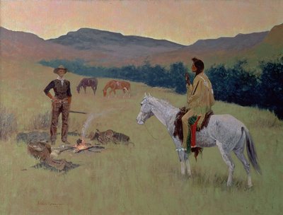 Rozmowa, czyli wątpliwa firma (olej na płótnie) autorstwa Frederic Remington