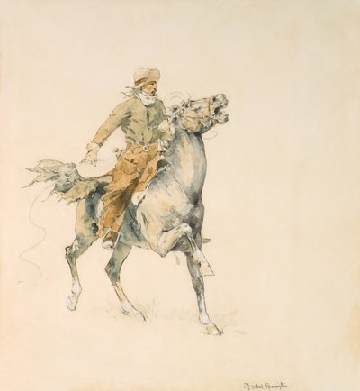 Kowboj, ok. 1897 (wc na papierze) autorstwa Frederic Remington