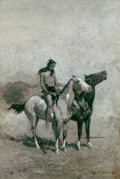 Pożeracz ognia przewiesił swoją ofiarę przez kucyka autorstwa Frederic Remington