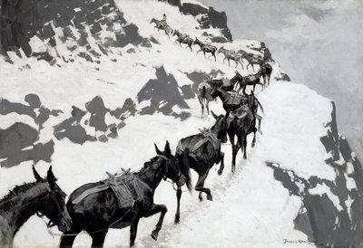 Pakiet muła (pociąg z rudą jadący do kopalni srebra w stanie Kolorado) 1901 autorstwa Frederic Remington