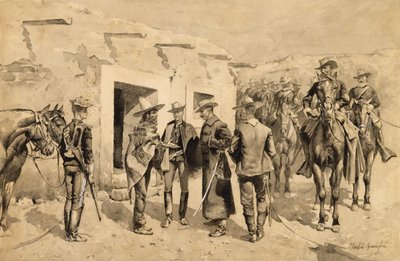 Kawaleria amerykańska ściga ludzi Garzy nad Rio Grande autorstwa Frederic Remington