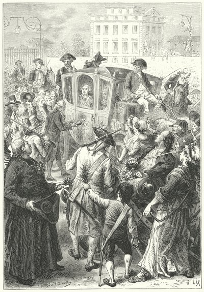 Ludwik XVI sprowadzony do Paryża po tym, jak tłum zaatakował Pałac Wersalski autorstwa Frederic Theodore (after) Lix