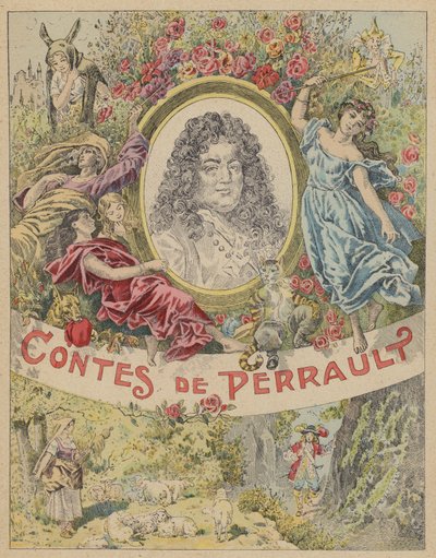 Ilustracja na stronie tytułowej Les Contes de Perrault (kolor lito) autorstwa Frederic Theodore (after) Lix