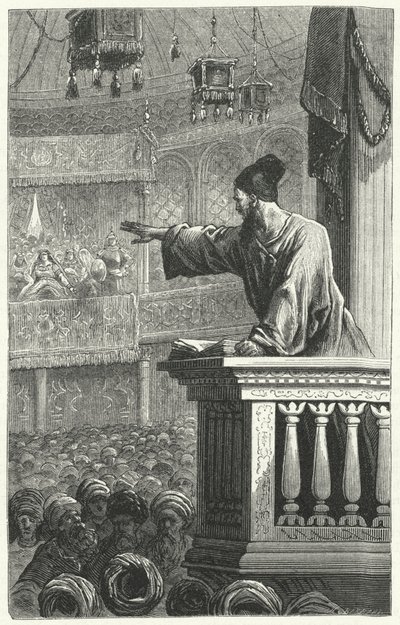 Imam czytający Koran (rycina) autorstwa Frederic Theodore Lix