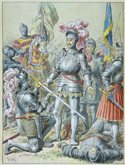 Bitwa pod Pawią: pokonany Francois I przekazał swoją szwę rycerzowi Charlesowi de Lannoy w 1525 roku autorstwa Frederic Theodore Lix