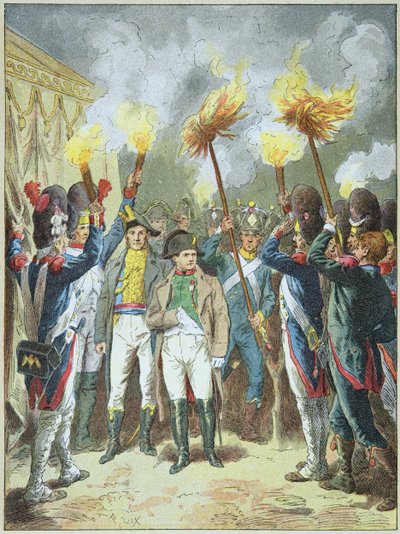 Cesarz Napoleon I okrzyknięty swoimi pomrukami w przededniu bitwy pod Austerlitz w 1805 roku. autorstwa Frederic Theodore Lix