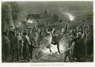 Pożar św. Jana w Sulzbach. Grawerowanie autorstwa Lixa ilustrujące historię A travers l