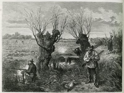 Poluj na zająca. Grawerowanie F.Lixa, aby zilustrować historię „Przez Alzację i Lotaryngię””, w 1884 r., Charles Grad autorstwa Frederic Theodore Lix